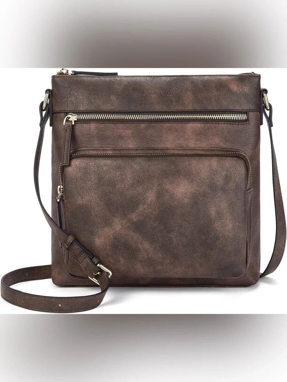 Bostanten Hobo-style Crossbody Bag Dark Brown Vegan Leather Gold-tone Hardware